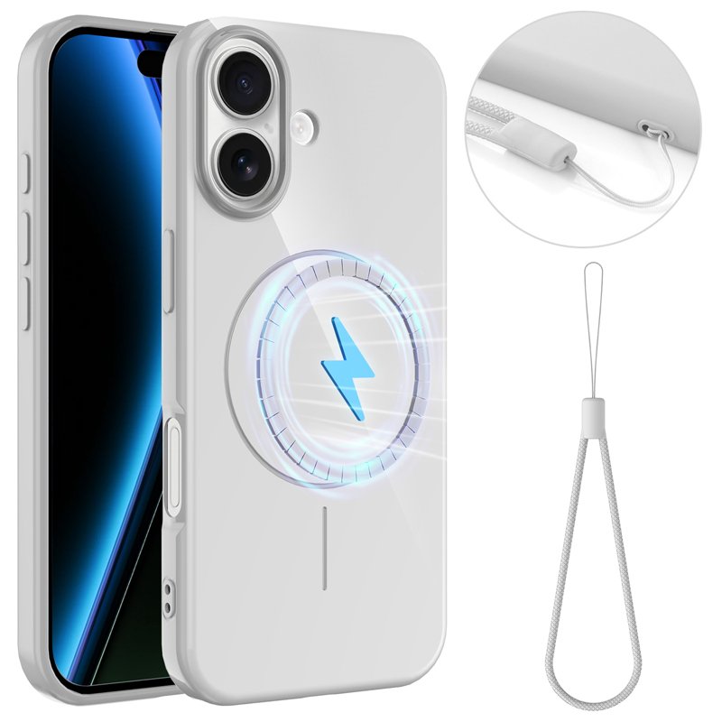 54320250630103655.jpg Slim?on-slip?hockproof?agnetic?PU?ase?ith?anyard for iPhone 17 Silver - Image 1