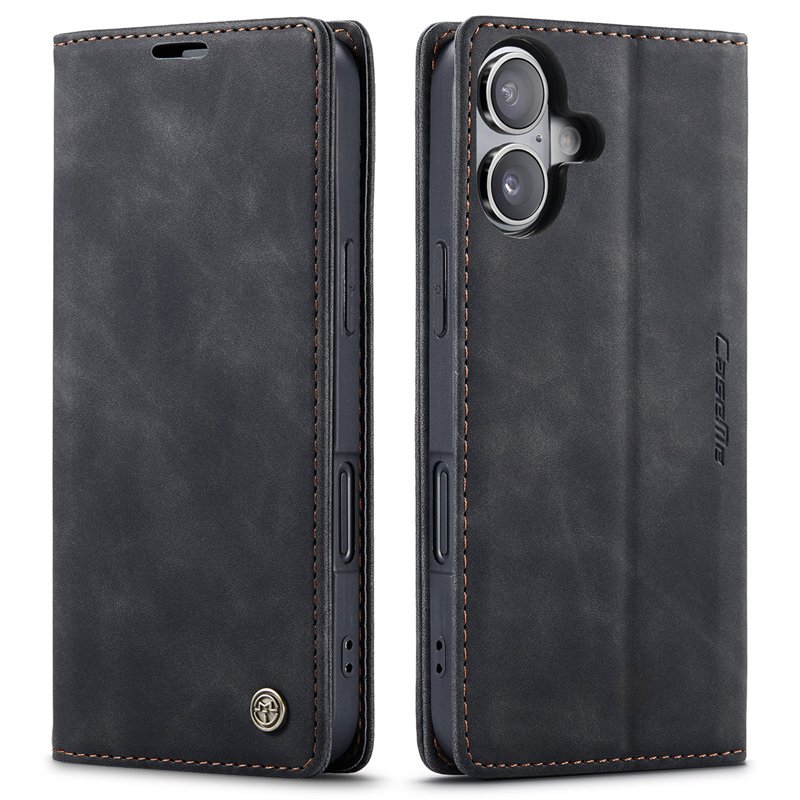 54920250820161924.jpg CaseMe-013 TPU Business Style Vintage Matte Horizontal Flap Leather Case for iPhone 16 Plus Black - Image 1