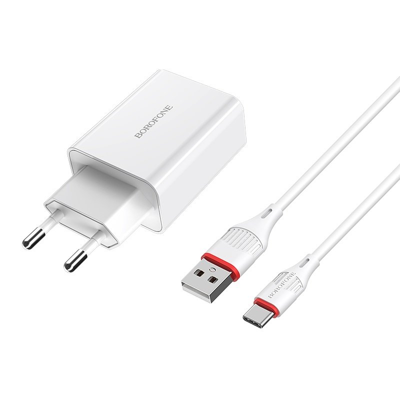 55220220823164248.jpg BOROFONE 18W BA21A USB QC3.0 Quick Charger+BX17 Type-C Charging Cable White EU Plug - Image 1