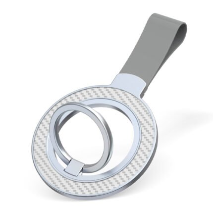 Carbon Fiber Magnetic Finger Ring Phone Holder for iPhone 12 and Later Models Silver
