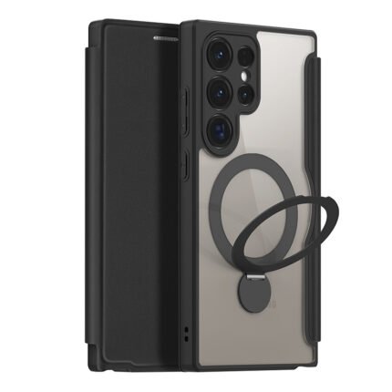 DUX DUCIS Skin X Pro Series Folio MagSafe Case with 360?Rotation Folding Stand for Samsung Galaxy S24 Ultra Black