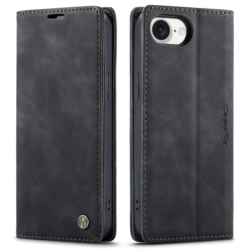 61820250310143719.jpg CaseMe-013 TPU Business Style Vintage Matte Horizontal Flap Leather Case for iPhone 16e Black - Image 1