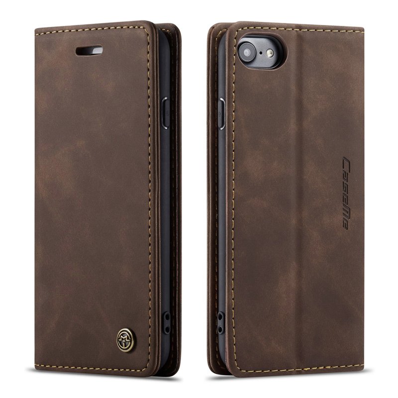 62620221107105604.jpg CaseMe-013 TPU Business Style Vintage Matte Horizontal Flap Leather Case for iPhone 6/7/8/SE 2020/SE 2022 Coffee - Image 1