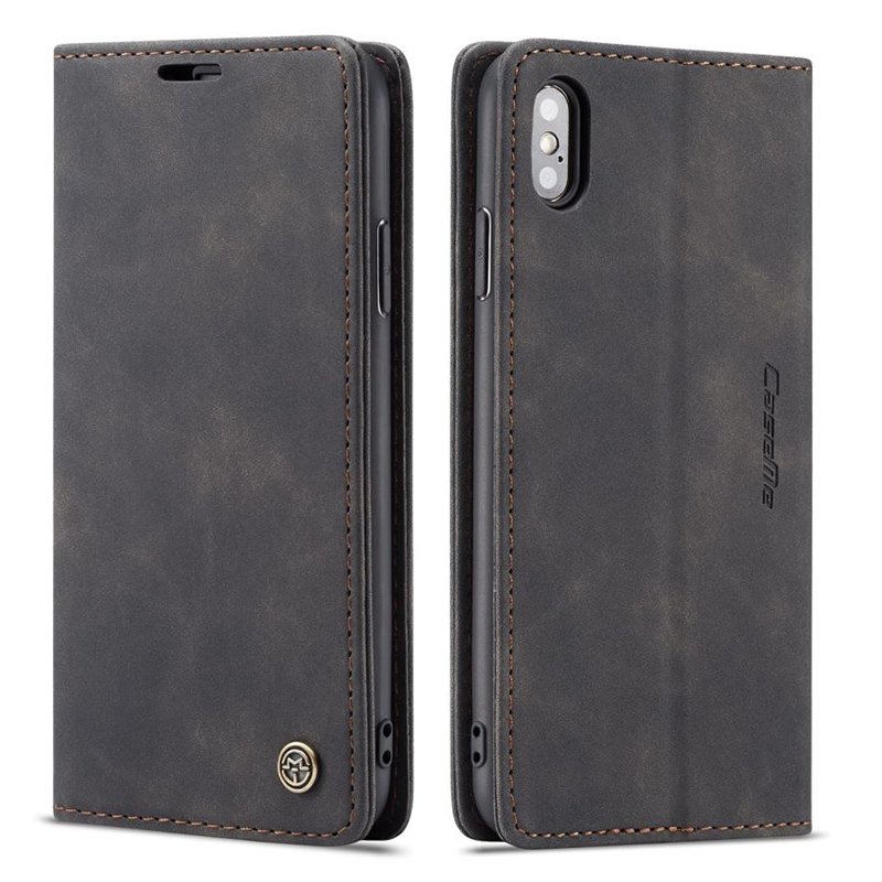 64720231211131859.jpg CaseMe-013 TPU Business Style Vintage Matte Horizontal Flap Leather Case for iPhone X/XS Black - Image 1