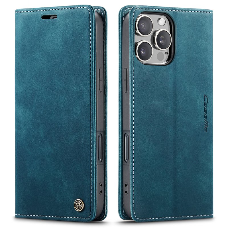 65520250820162413.jpg CaseMe-013 TPU Business Style Vintage Matte Horizontal Flap Leather Case for iPhone 16 Pro Blue - Image 1