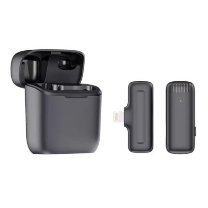 J11 Lightning Port Lavalier Wireless Microphone with Charging Case for iPhone/iPad Black