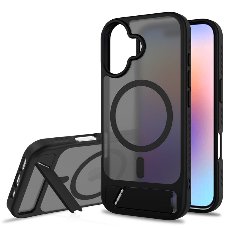 67320250809161053.jpg Skin Feel Magnetic Anti-drop with Adjustable 45?Stand TPU + PC Case for iPhone 17 Black - Image 1