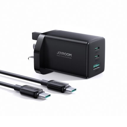 JOYROOM TCG01 65W Type-C*2+USB GaN Ultra Fast Charger with 1.2M Dual Type-C 100W Cable UK Plug Black CCC/CE/FCC/RoHS Certified