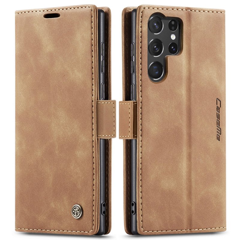 70320250102162559.jpg CaseMe-013 TPU Business Style Vintage Matte Horizontal Flap Leather Case for Samsung Galaxy S25 Ultra Brown - Image 1
