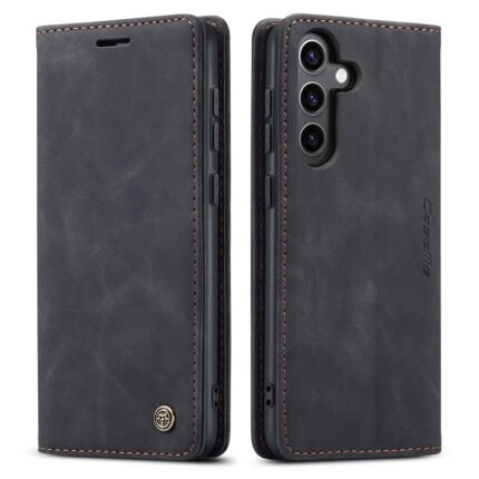 CaseMe-013 TPU Business Style Vintage Matte Horizontal Flap Leather Case for Samsung Galaxy S24+ Black