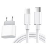 18W Type-C Charger Set with 1M 65W Dual Type-C Cable for iPhone HQ White EU Plug