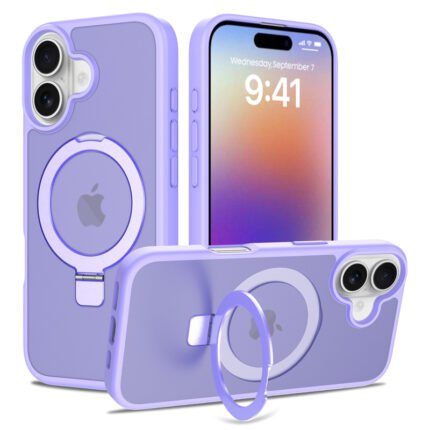 Liquid Silicone Skin Feel Magnetic Anti-drop Case with Stand for iPhone 17 Purple