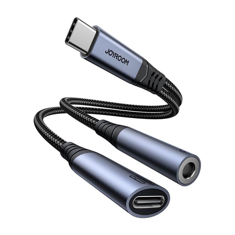 74720231216141853.jpg JOYROOM SY-C02 60W Type-C to 3.5mm & Type-C Charging/Audio Transfer Adapter Black - Image 1