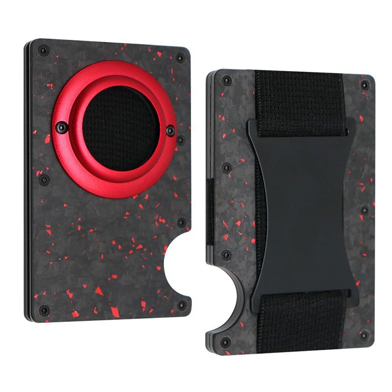 75520240727151200.jpg Slim Business Forged Carbon Fiber Airtag Wallet Card Holder Rfid Metal Aluminum Case with Cash Strap Red - Image 1