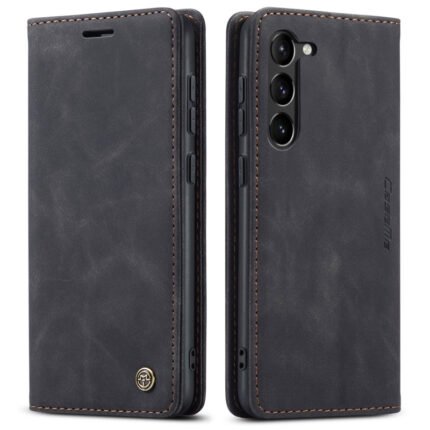 CaseMe-013 TPU Business Style Vintage Matte Horizontal Flap Leather Case for Samsung Galaxy S23 Black