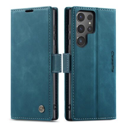 CaseMe-013 TPU Business Style Vintage Matte Horizontal Flap Leather Case for Samsung Galaxy S24 Ultra Blue