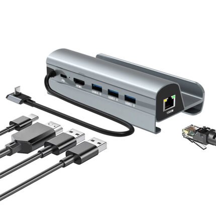 Type-C to PD+HDMI+RJ45+USB3.0*3 6 in 1 Docking Station Dock for Steam Deck Gray