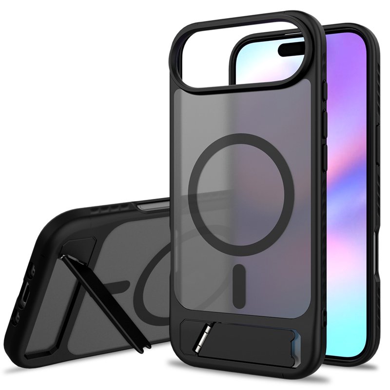 80520250809161715.jpg Skin Feel Magnetic Anti-drop with Adjustable 45?Stand TPU + PC Case for iPhone 17 Air Black - Image 1
