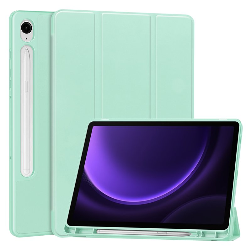 86420231026144827.jpg Triple Folding with TPU Pen Slot Case for Samsung Galaxy Tab S9/Tab S9 FE X710/X716/X510/X516 Light Green - Image 1