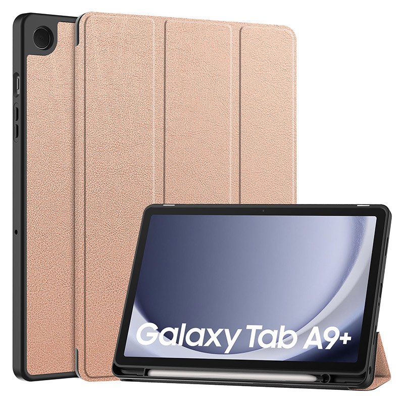 87120231130101503.jpg Triple Folding with TPU Pen Slot Case for Samsung Galaxy Tab A9+ X210/X215/X216 Rose Gold - Image 1
