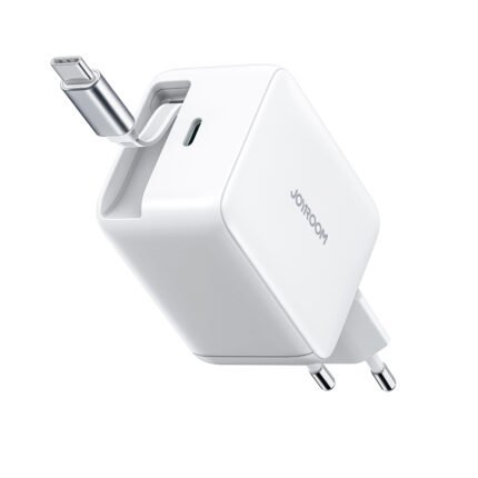 JOYROOM JR-TCL06 67W GaN?oldable?lug Charger?ith?.7M Type-C Port Retractable?able?U Plug White CE/FCC/RoHS Certified