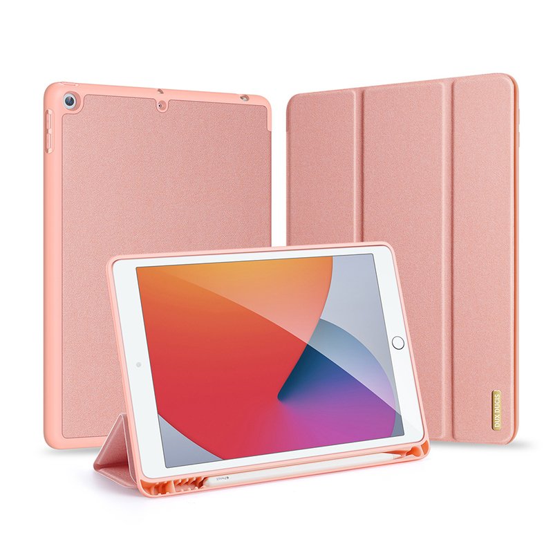 87220211025105004.jpg DUX DUCIS DOMO Series Luxury Smart Wake Sleep Trifold-Stand Protective Case for iPad 10.2 2019/10.2 2020/10.2 2021 Pink - Image 1