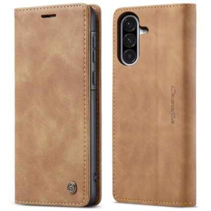 CaseMe-013 TPU Business Style Vintage Matte Horizontal Flap Leather Case for Samsung Galaxy A36 Brown
