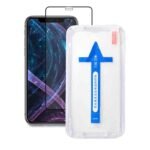 Full Screen Tempered Glass Screen Protector with Installation Frame Kit for iPhone 15 Pro Max Black