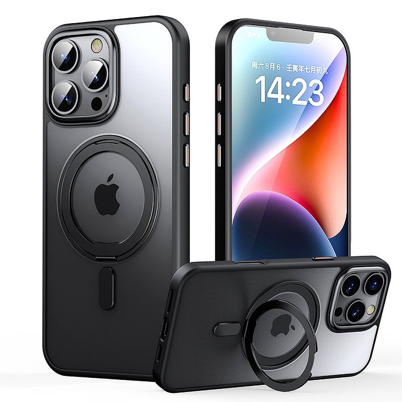 92920241102134752.jpg Magnetic Duty Shockproof Slim Case with 360?Spin Stand for iPhone 16 Pro Max Black - Image 1