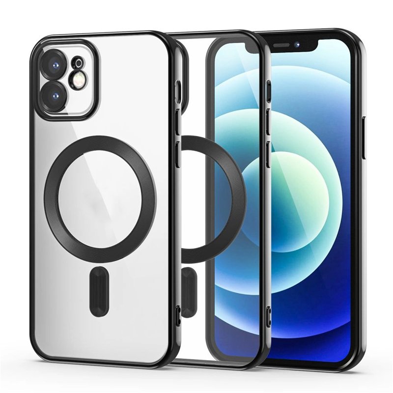 95720241024105642.jpg Full Cover Lens Magnetic Plating Frame Case for iPhone 12 Black - Image 1