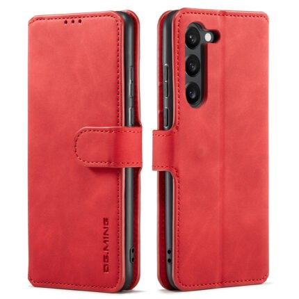 DG.MING Retro Oil Side Horizontal Flip Case for Samsung Galaxy S23 Red