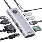 ORICO PW11-10P 10 in 1 Type-C to USB-A*3+3.5mm Audio+SD&TF+HDMI+VGA+Gigabit LAN Port+PD100W Multifunction Docking Station Gray - Image 2