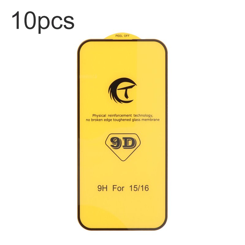 98920250322142701.jpg 10Pcs 9D Full Screen Tempered Glass Screen Protector for iPhone 16 Black - Image 1